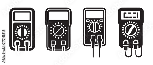 Fototapeta Digital Multimeter Icon Set with Electrical Testing Device Designs.