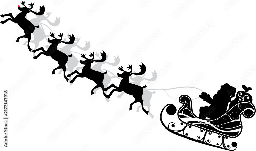 Fototapeta premium Christmas santa and deers, vector
