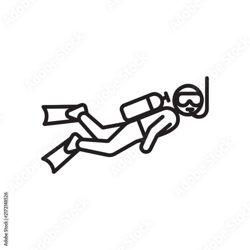 Dynamic scuba diving line icon illustration featuring a professional diver equipped with an air tank mask snorkel and fins perfectly capturing the essence of underwater exploration and marine
