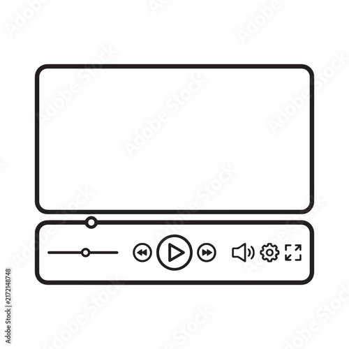 Modern video player interface template vector icon illustration featuring a minimalist outline design for web and app user interface ui development complete with essential media control bar elements
