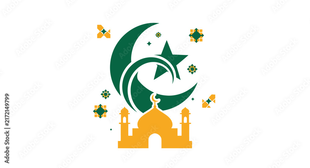 Fototapeta premium Islamic symbol with crescent moon star.