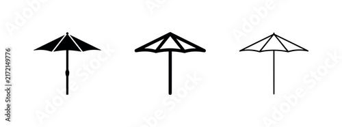 Bild auf Leinwand Patio umbrella and parasol icons for garden and beach shade in outline and solid