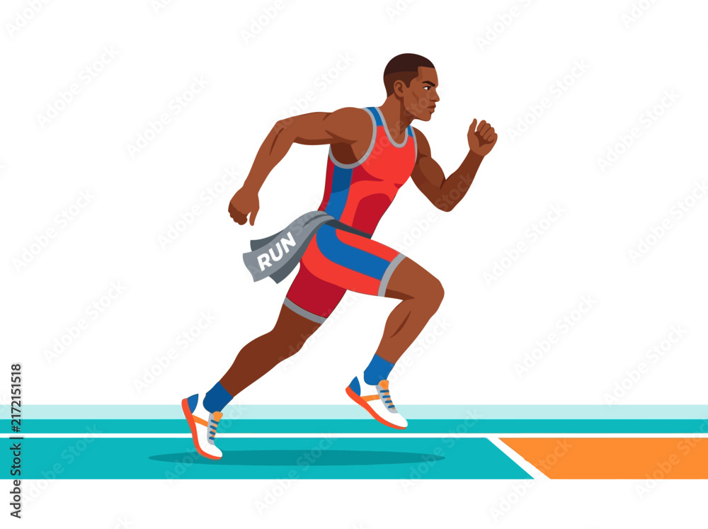 Fototapeta premium Dynamic Athletic Man Running Fast Motion With Determination And Speed