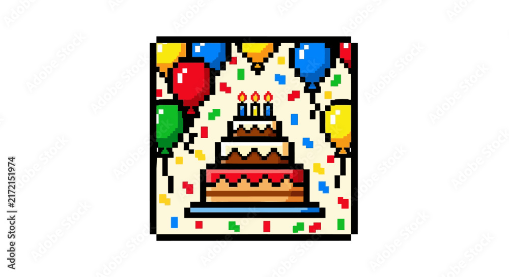 Fototapeta premium Pixel art birthday cake with candles.