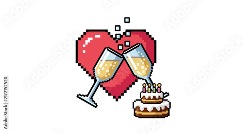 Pixel art champagne celebration toast.