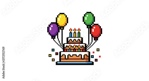 Pixel Art Birthday Cake Celebration.