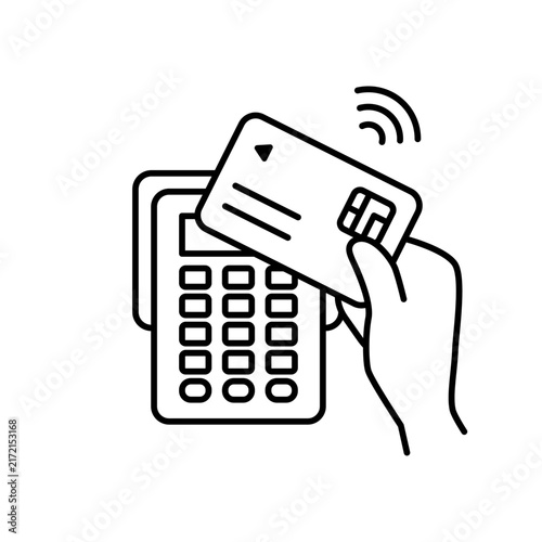 Foto クレジットカードを決済端末にタッチするイラスト　モノクロ　ベクター　