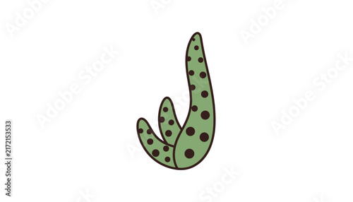 Simple cartoon illustration of a green spotted succulent plant or cactus on a solid white background, ideal for modern design.
