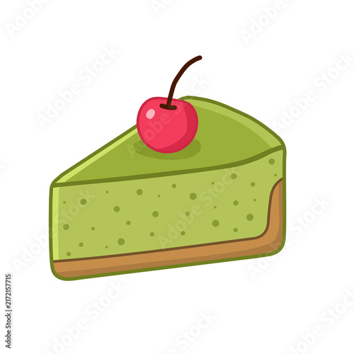 Cute Matcha Green Cake Slice with Cherry Isolated on Transparent Background PNG. Suitable for
Food & Drink, Illustrations, Dessert, Bakery, Cute Design, Sticker, Menu, Packaging.