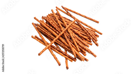Quadro su tela Pile of crispy salted brown pretzel sticks snack for delicious party isolated on