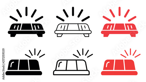 Police car emergency siren light bar icons in three versatile styles.