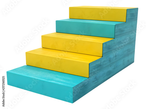 Brightly colored wooden steps rising against a clean studio setting symbolizing progress and development Isolated on transparent background