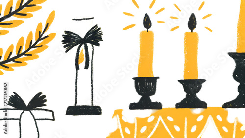 Celebration candles with festive foliage and gift box during a holiday event isolated on transparent background
