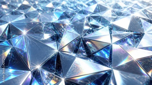 Abstract metallic triangular geometry background with glowing iridescent reflections