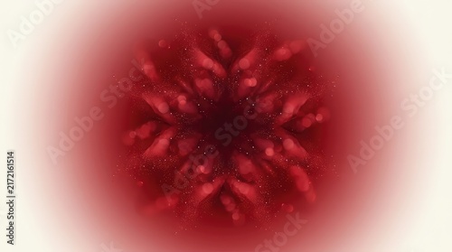 Abstract red powder explosion with glitter particles on a dark background