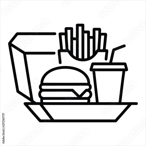 Fastfood meal icon with burger fries and drink on a tray