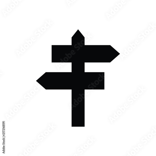Wooden directional signpost silhouette showing opposite arrow paths for navigation