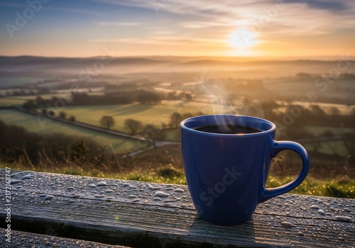 Dawn's First Sip: Steam Rises Over Misty Fields