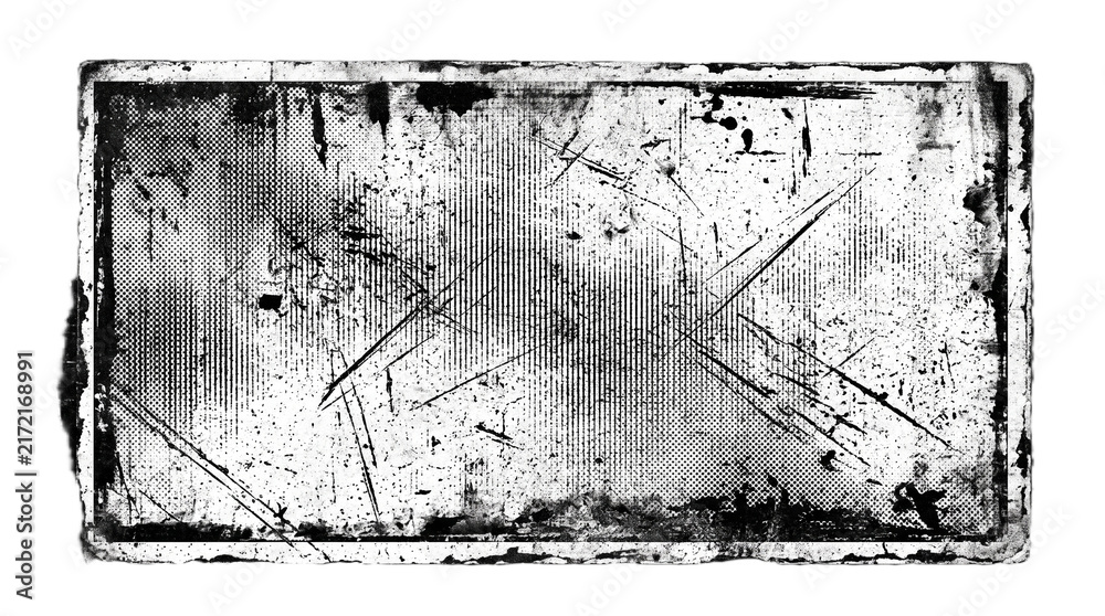 Fototapeta premium Screen print distress stamp texture with grunge noise, grain, scratches, speckles, rough edges and cracked ink overlay for creating vintage textured backgrounds and graphic effects