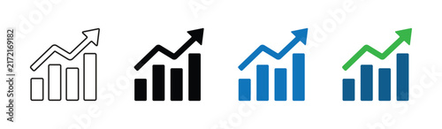 Business growth bar chart icon set vector_rising arrow, financial progress, revenue increase, sales growth, corporate success, financial analysis, business statistics