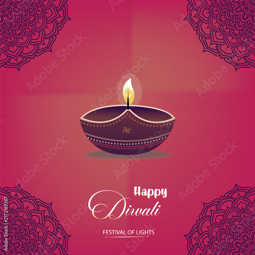 Happy Diwali Indian Festival Celebration background with Diyas and mandala Template, Mandala Background with colourful Gradient.