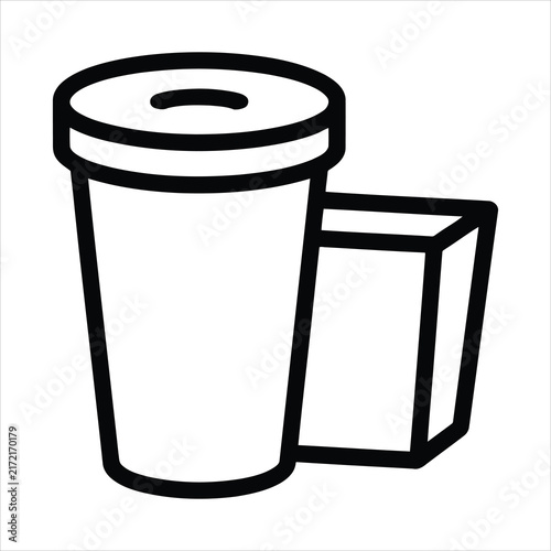 Simple linear icon of a disposable coffee cup and sandwich box