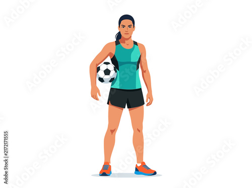 Confident Female Athlete Holding Soccer Ball Ready For Action