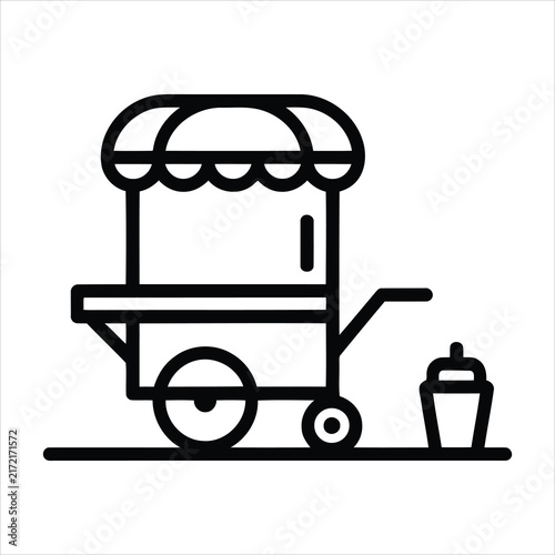 Simple linear icon of a street food cart with snack stall