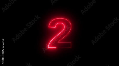 Glowing red neon number two symbol pulsing with vibrant electric light energy isolated on a deep black background, for modern digital, motion and cinematic, countdown sequence