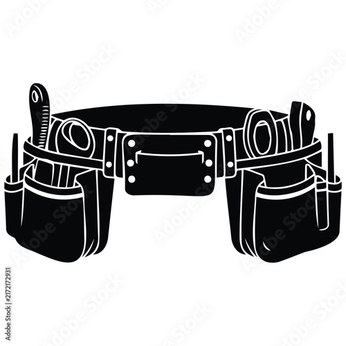 Carpenter utility tool belt pouch vector silhouette for industrial maintenance equipment.