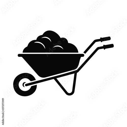 Wheelbarrow silhouette icon filled with soil vector illustration for gardening projects.