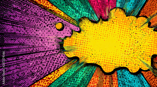 Bright Comic Book Style Explosion Background with Halftone Dots and Vibrant Colors