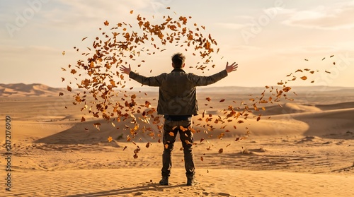 A man is swirling the leaves with his hands