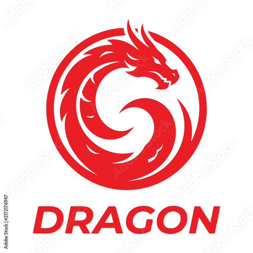 Red Chinese Dragon Logo Design Template With Symbol And Typography On White Background Vector Art