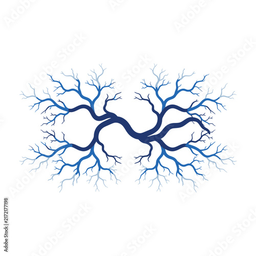 Blue fractal tree branches illustration on white background