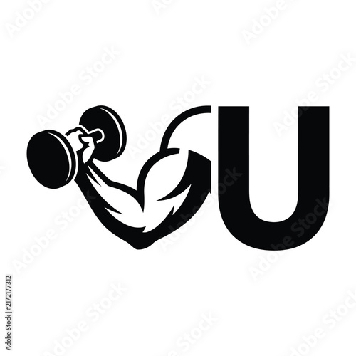 Muscular Arm Letter U Monogram Logo With Dumbbell Icon