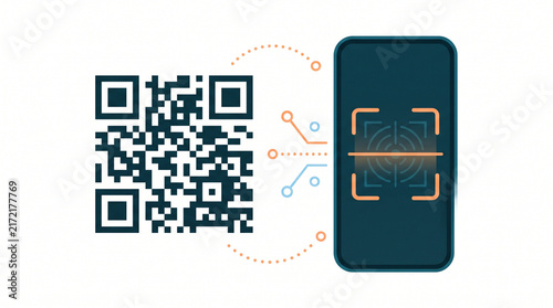 Naklejka Smartphone scanning QR code for digital payment and data verification