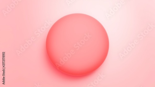 A single smooth three dimensional sphere in a vibrant coral pink color isolated on a matching solid light pink background, with soft shadows