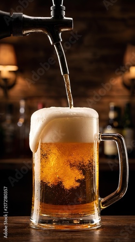 Draft beer pouring into mug.