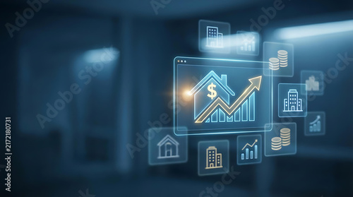 Digital Financial Growth and Investment Technology Concept with Rising Business Analytics Graph and Financial Icons
