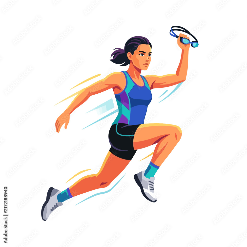 Fototapeta premium Athletic Woman Running With Goggles Determination Power Speed Motion