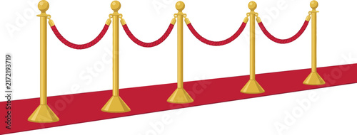 Golden Stanchions and Red Velvet Ropes on a Glamorous Event Red Carpet