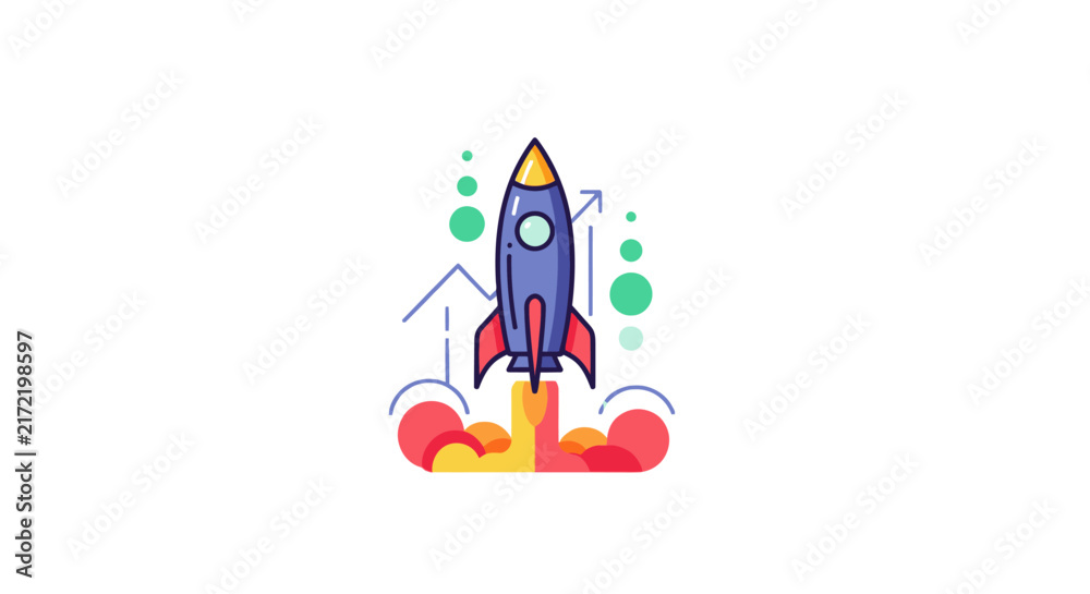 Fototapeta premium Blue Rocket Ship Launching Upwards.