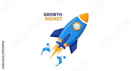 Blue Rocket Ship Flying Upwards.
