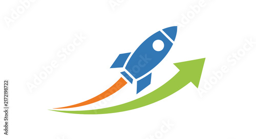 Blue Rocket Ship Icon Ascending.