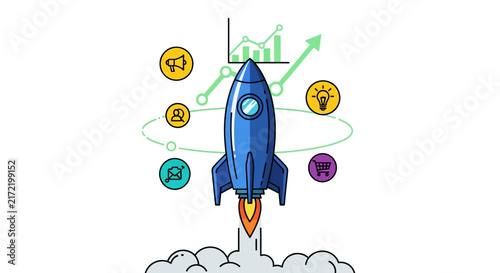 Blue Rocket Ship Launching Fast.