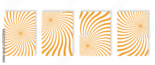 Retro Groovy Sun Background Set. Abstract Wave Ray Pattern in Trendy 70s Style. Boho Colorful Groovy Sun Psychedelic Vintage Background. Graphic Fun Hippie Poster. Abstract Summer Wallpaper.