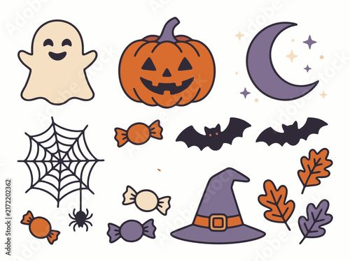 Halloween flat vector element collection with spooky icons