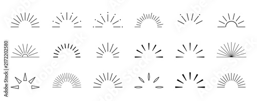 Obraz na płótnie Set of sunburst rays, half circles, and radial lines isolated on transparent bac