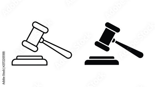 Bild auf Leinwand Legal gavel icons in two styles minimalist outline and solid black perfect for l